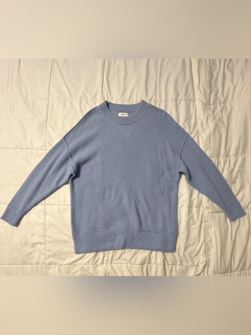 Aerie Oversized Ribbed Knit Sweater Light Blue XS Soft Cozy Pullover